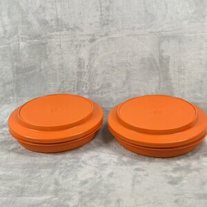 Set Of‎ 2 Vintage Orange Tupperware #1336-13 Seal-N-Serve Bowls W/#1337-15 Lids